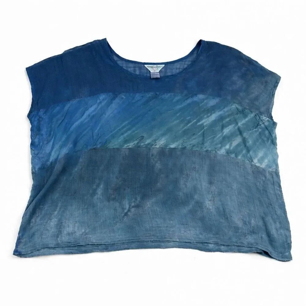 Hard Tail Short Sleeve Shirt Blue Tie Dye Oceanic Boxy Hippie Boho Casual Top M